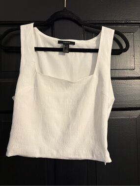 Forever 21 White Textured Square-Neck Cropped Tank